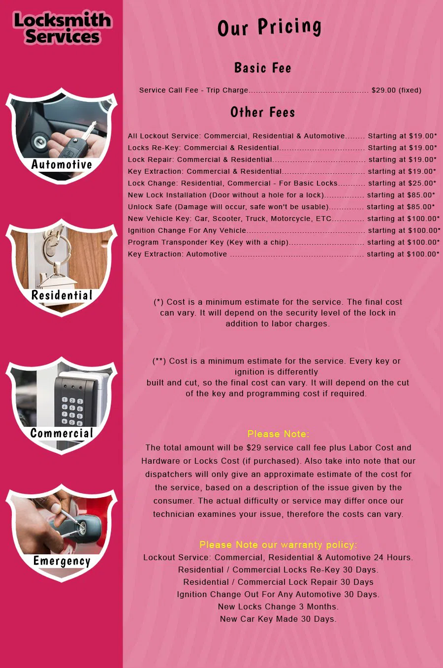 Sewell NJ Locksmith Store Sewell, NJ 856-861-0781 - price-list-c-18